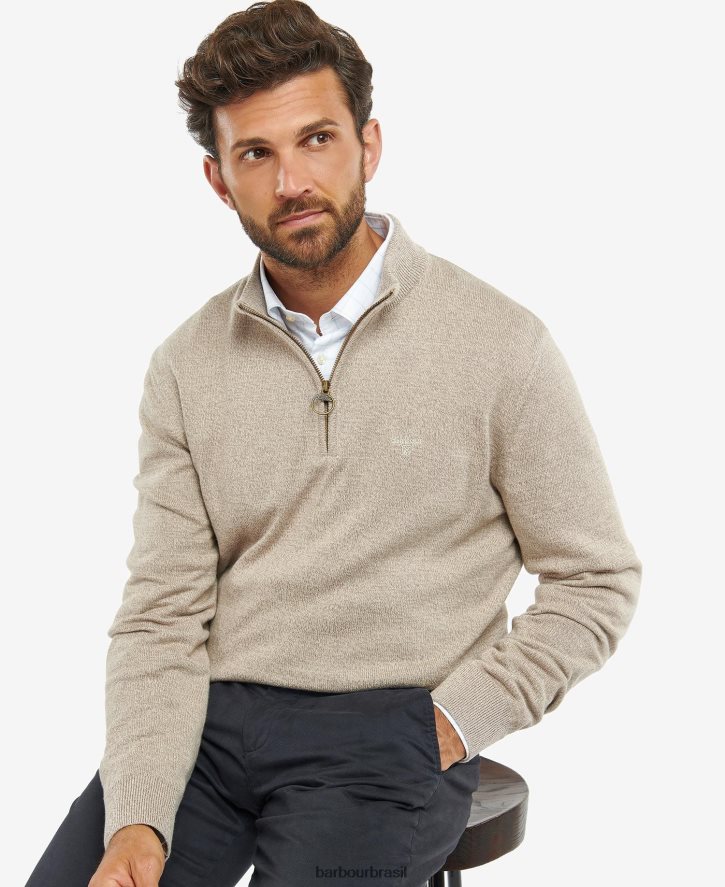 roupas Barbour jumper de tricô firle com meio zíper azeitona marga homens NH44421077