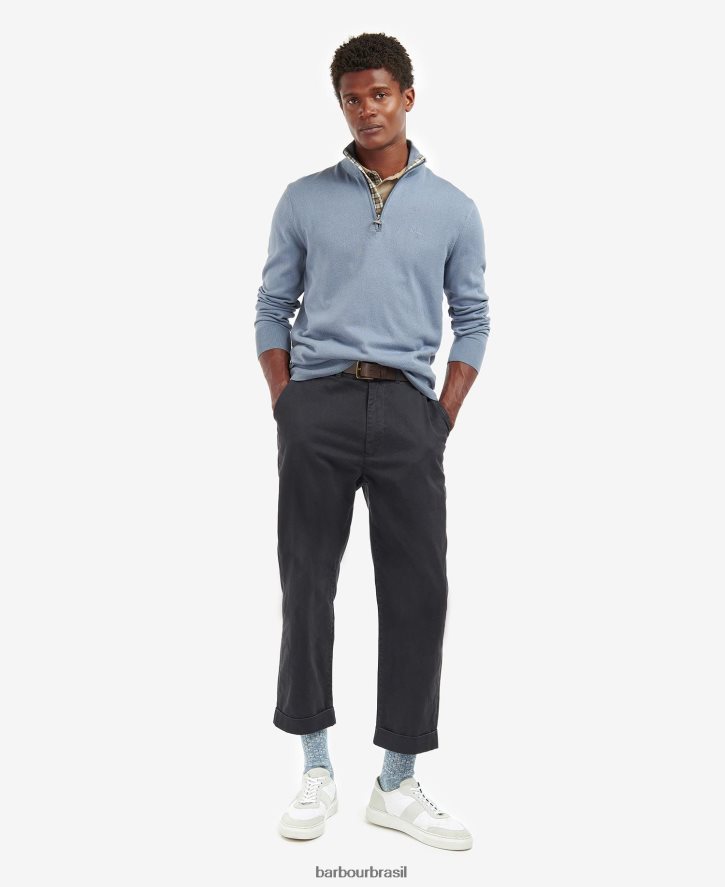 roupas Barbour moletom de tricô taines com meio zíper azul lavado homens NH44421113