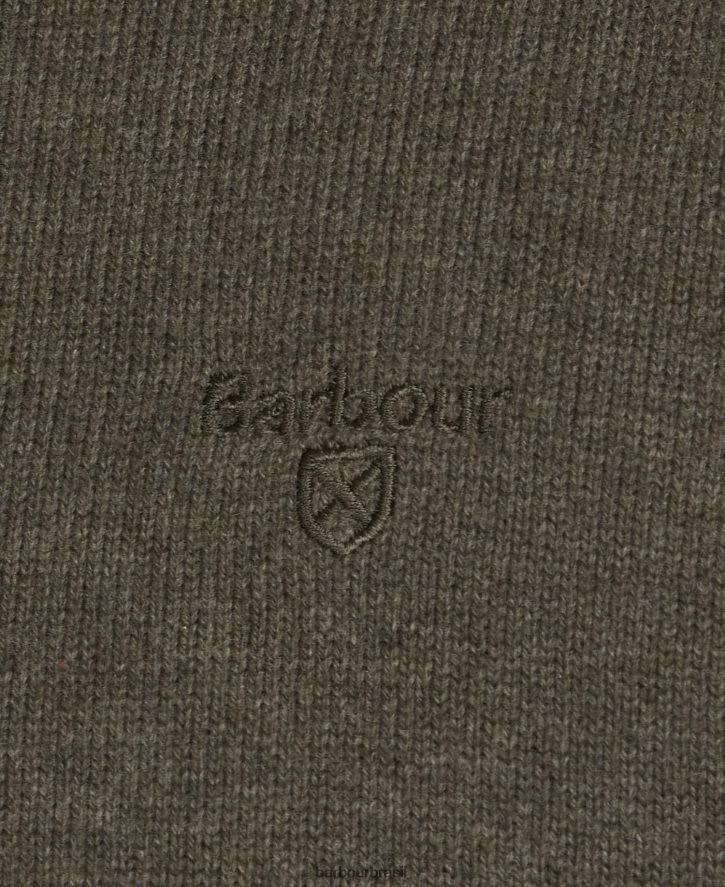 roupas Barbour suéter de algodão com meio zíper azeitona marga homens NH44421073
