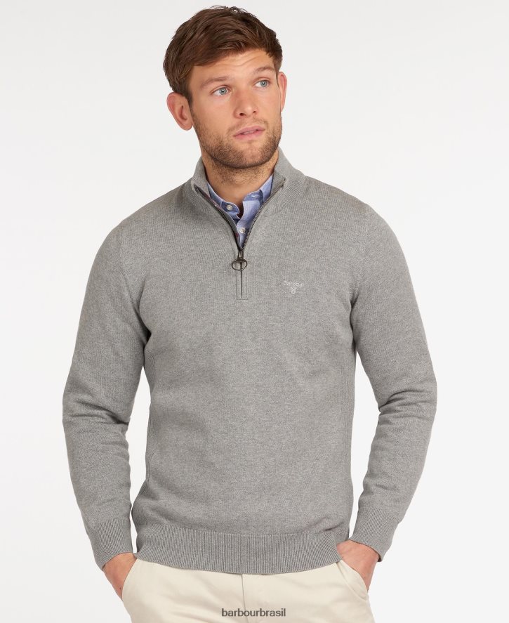 roupas Barbour suéter de algodão com meio zíper marinha homens NH44421085