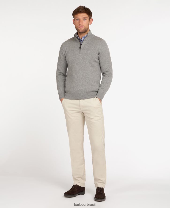 roupas Barbour suéter de algodão com meio zíper marinha homens NH44421085