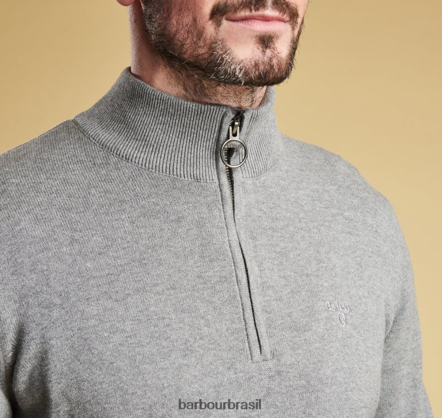 roupas Barbour suéter de algodão com meio zíper marinha homens NH44421085