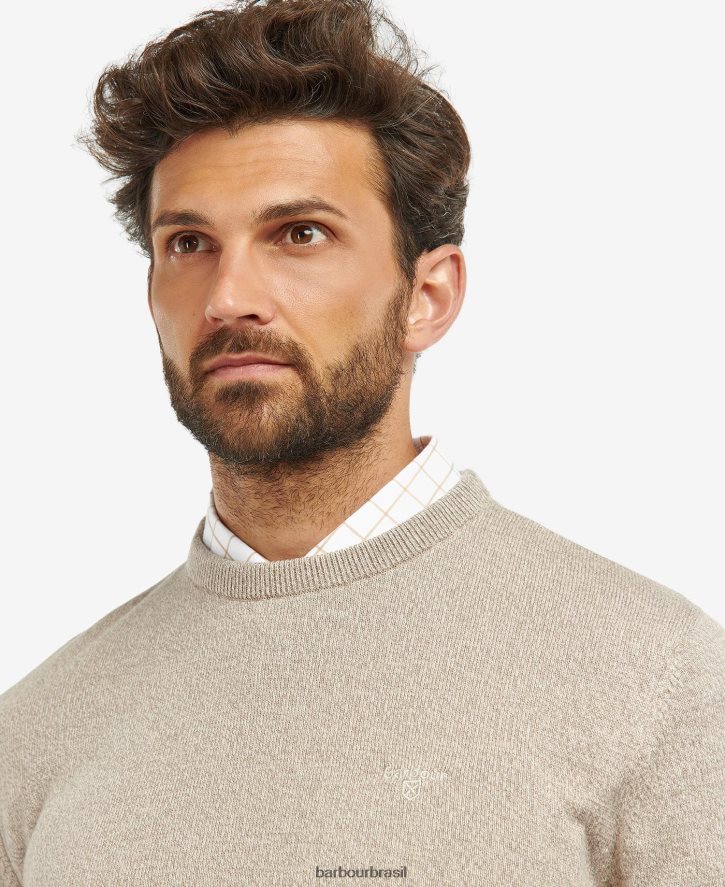 roupas Barbour suéter de tricô gola careca firle azeitona marga homens NH44421110