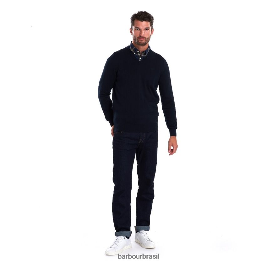 roupas Barbour suéter gola V em algodão pima marga cobalight homens NH44421087