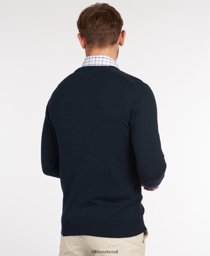 roupas Barbour suéter gola V em algodão pima marga cobalight homens NH44421087