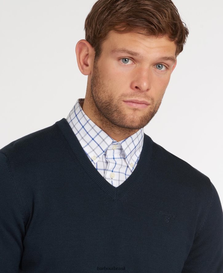 roupas Barbour suéter gola V em algodão pima marga cobalight homens NH44421087