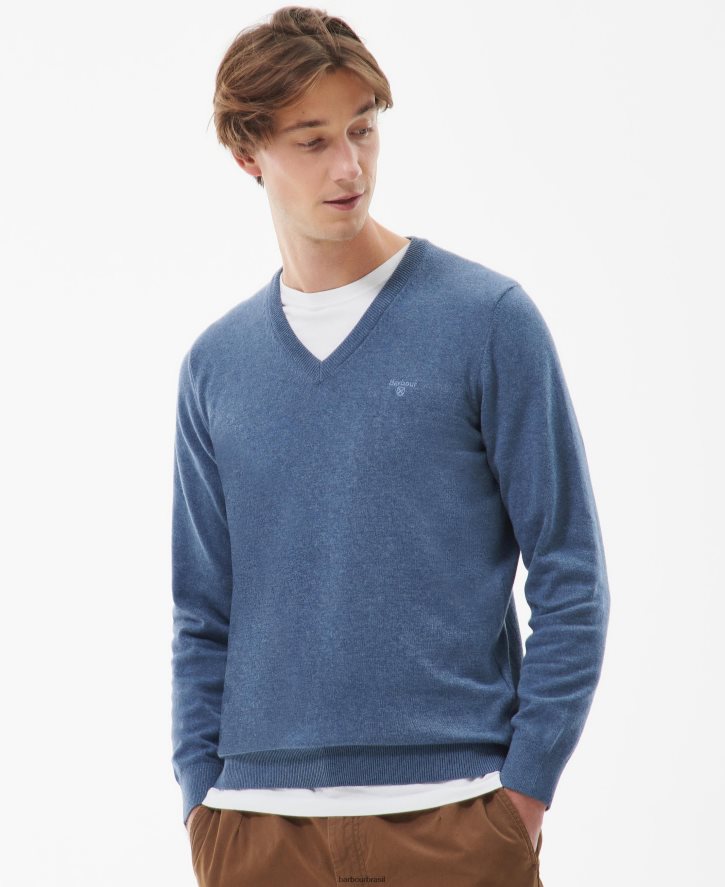 roupas Barbour suéter gola V em algodão pima marga cobalight homens NH44421097