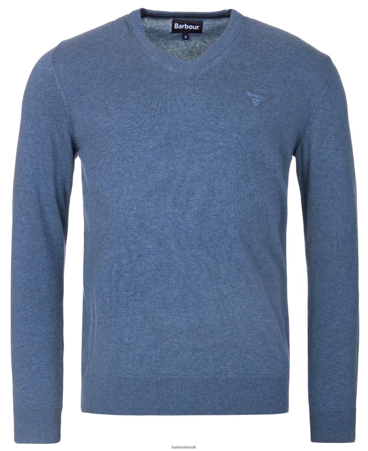 roupas Barbour suéter gola V em algodão pima marga cobalight homens NH44421097