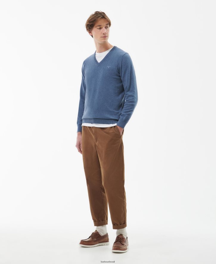 roupas Barbour suéter gola V em algodão pima marga cobalight homens NH44421097