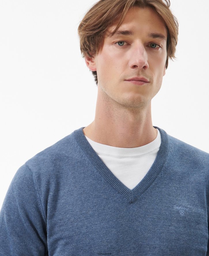 roupas Barbour suéter gola V em algodão pima marga cobalight homens NH44421097