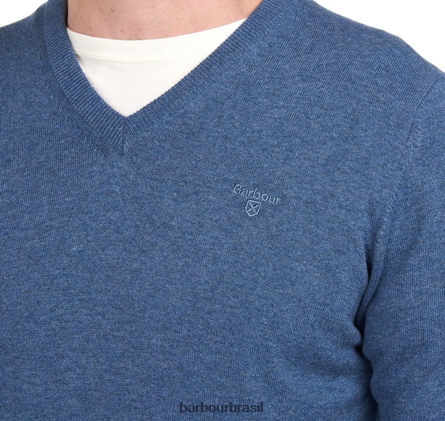 roupas Barbour suéter gola V em algodão pima marga cobalight homens NH44421097