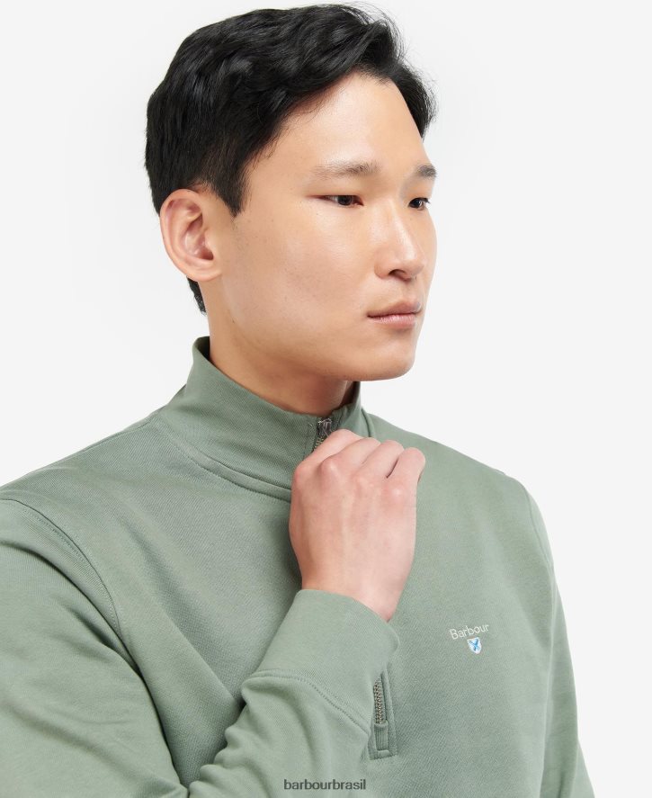 roupas Barbour moletom barbur rothley com meio zíper agave verde homens NH44421061