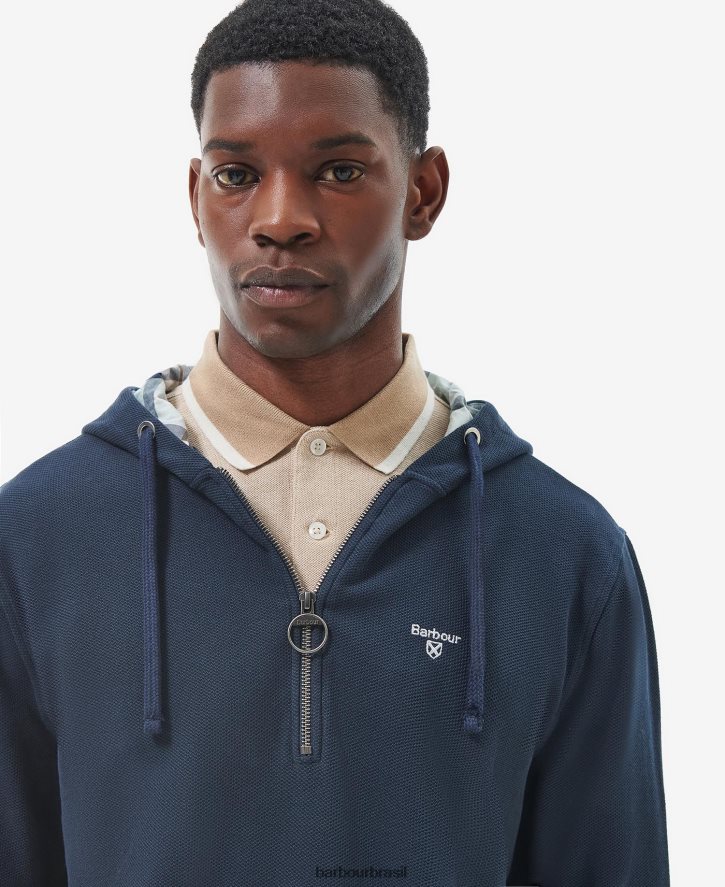 roupas Barbour moletom com capuz meio zíper haverigg marinho clássico homens NH4442985
