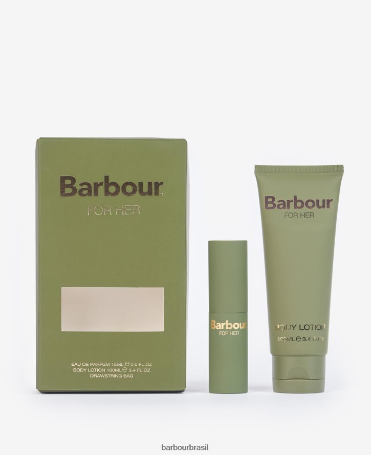 acessórios Barbour para seu conjunto de presente de bugigangas de perfume tartã verde mulheres NH44422413