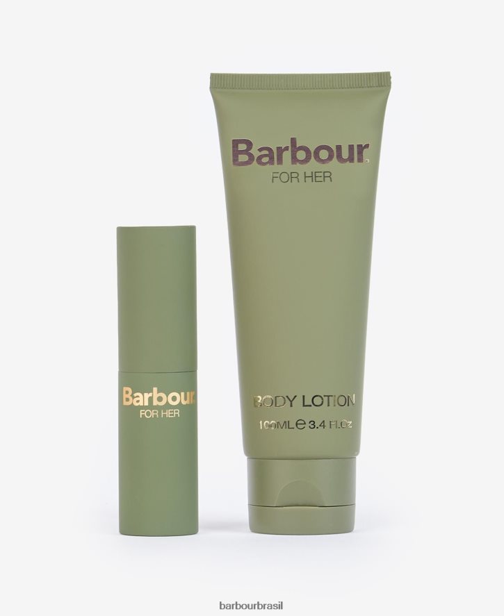 acessórios Barbour para seu conjunto de presente de bugigangas de perfume tartã verde mulheres NH44422413
