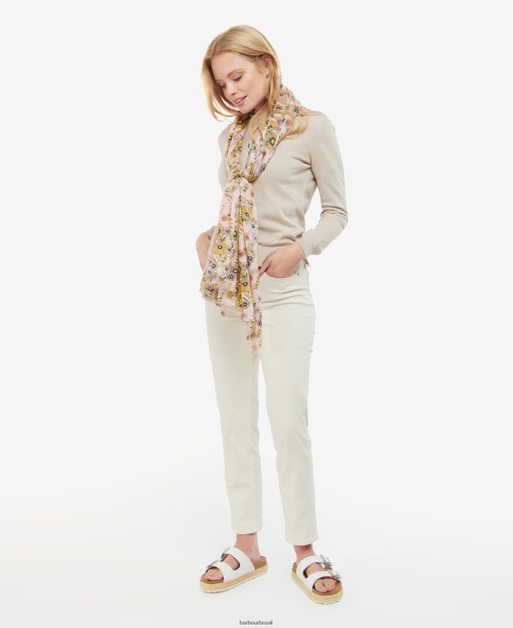 acessórios Barbour lenço com estampa floral oversized pêssego mulheres NH44422449