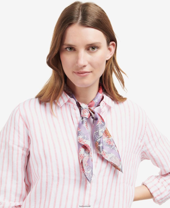 acessórios Barbour lenço quadrado com estampa floral branco/lavanda mulheres NH44422453
