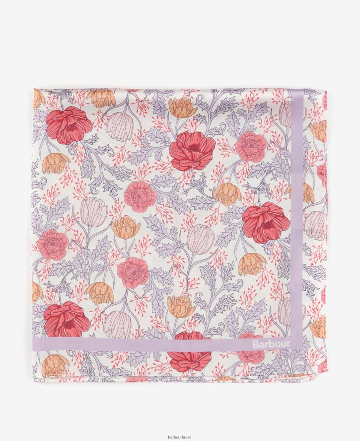 acessórios Barbour lenço quadrado com estampa floral branco/lavanda mulheres NH44422453