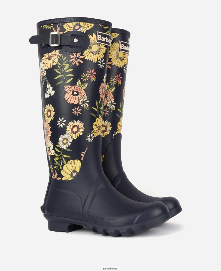 calçados Barbour bota bede wellington floral marinho mulheres NH44422173