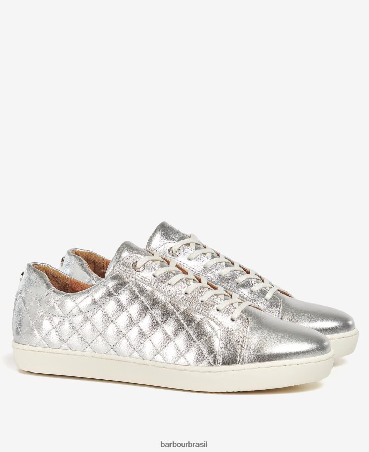 calçados Barbour treinadores cosmo couro metálico prateado mulheres NH44422131