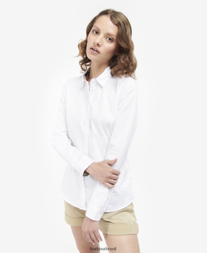 roupas Barbour camisa derwent tartan branco/índigo mulheres NH44421597