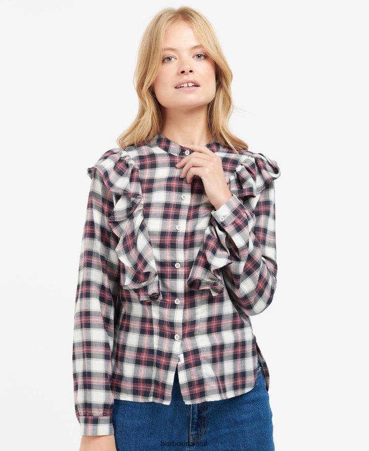 roupas Barbour camisa pérola verificação de nuvem/navy mulheres NH44421627
