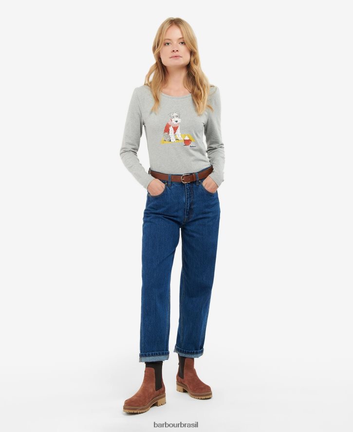 roupas Barbour camiseta campo de feira lt grey marl mulheres NH44421745