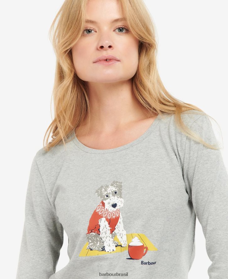 roupas Barbour camiseta campo de feira lt grey marl mulheres NH44421745