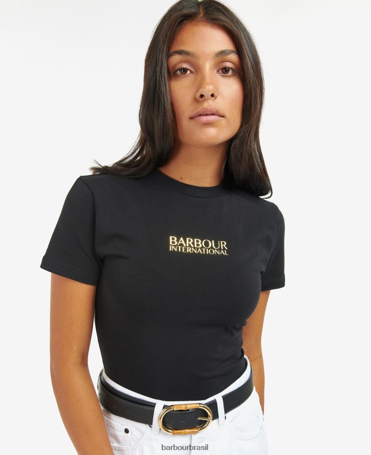 roupas Barbour camiseta cropped reinado preto clássico mulheres NH44421704