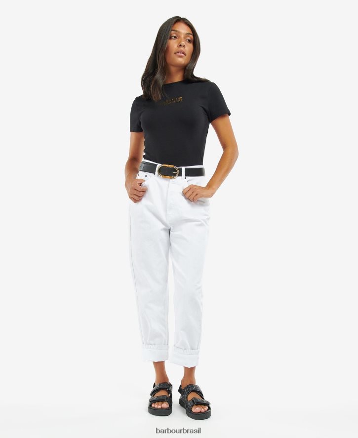 roupas Barbour camiseta cropped reinado preto clássico mulheres NH44421704