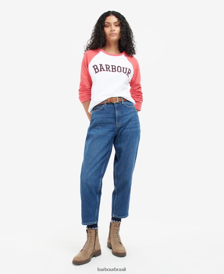 roupas Barbour camiseta de northumberland ponche branco/rosa mulheres NH44421733