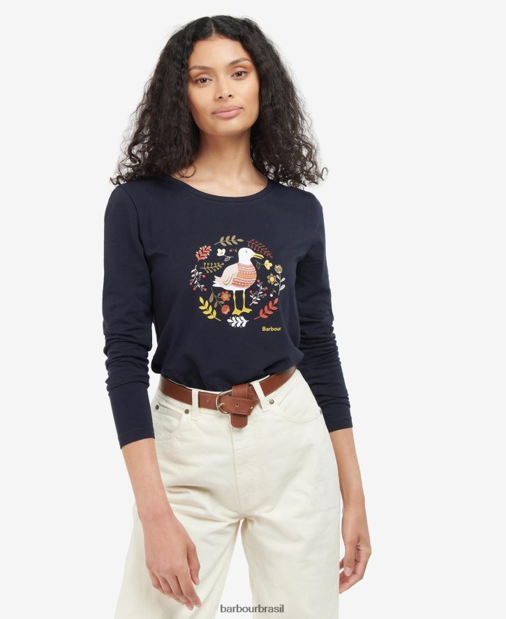 roupas Barbour camiseta langstone marinha mulheres NH44421727