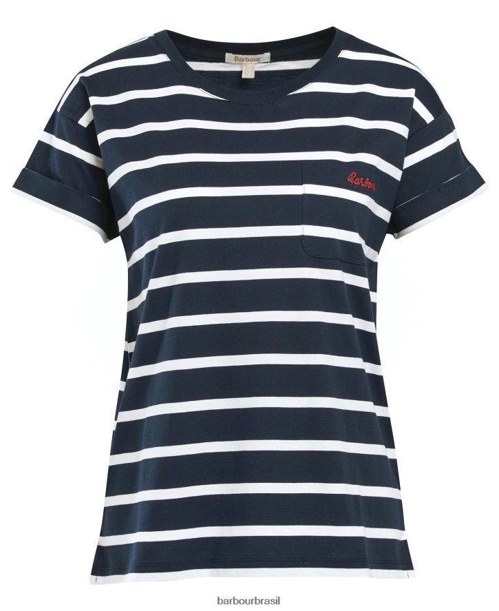 roupas Barbour camiseta listrada otterburn marinho/branco mulheres NH44421652
