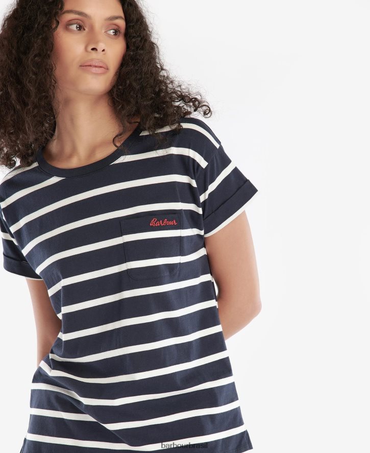 roupas Barbour camiseta listrada otterburn marinho/branco mulheres NH44421652