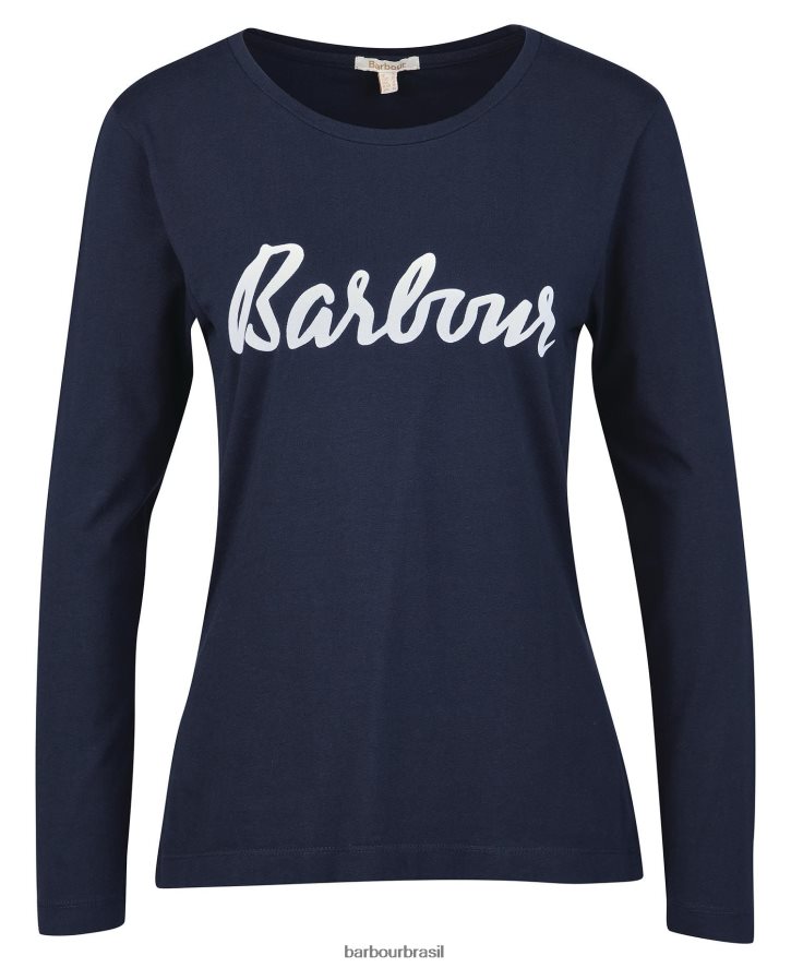 roupas Barbour camiseta manga longa otterburn oliva/branco mulheres NH44421711