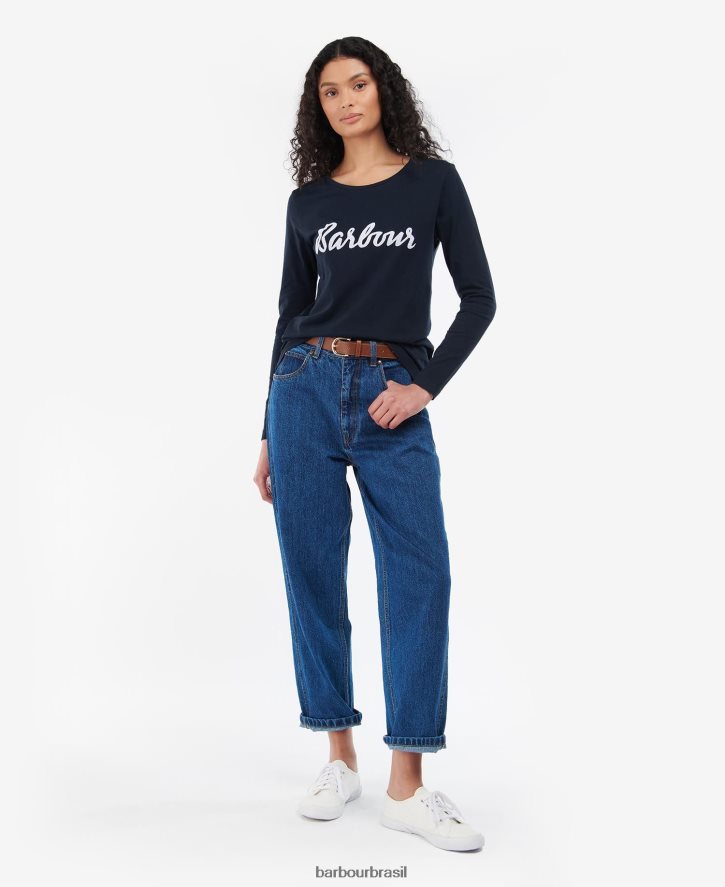 roupas Barbour camiseta manga longa otterburn oliva/branco mulheres NH44421711