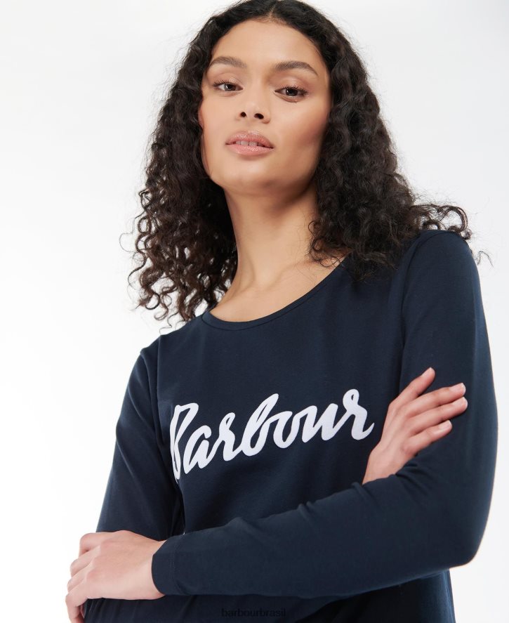 roupas Barbour camiseta manga longa otterburn oliva/branco mulheres NH44421711