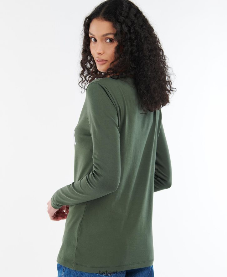 roupas Barbour camiseta manga longa otterburn oliva/branco mulheres NH44421749