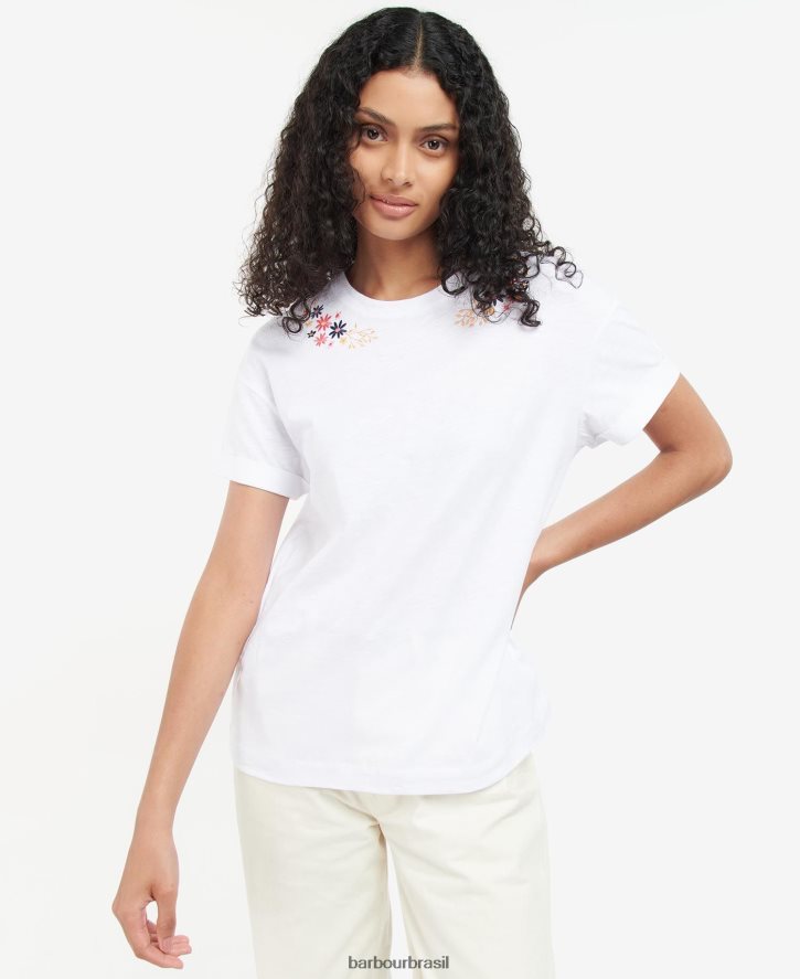 roupas Barbour camiseta ápia branco clássico mulheres NH44421683