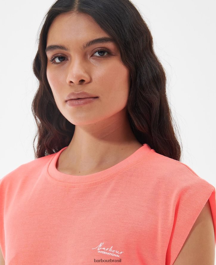 roupas Barbour camiseta sanderson coral atômico mulheres NH44421687