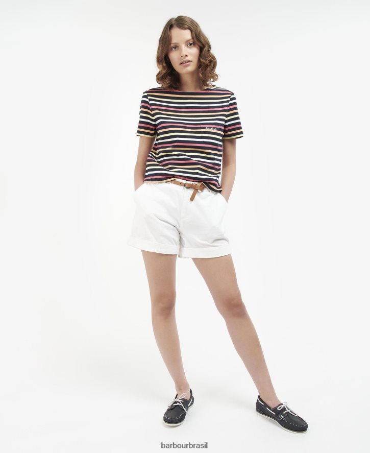 roupas Barbour top bradley manga curta multistripe azul marinho mulheres NH44421690
