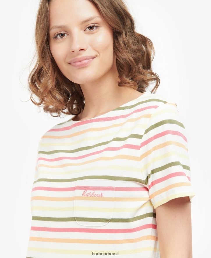 roupas Barbour top bradley manga curta multistripe azul marinho mulheres NH44421755