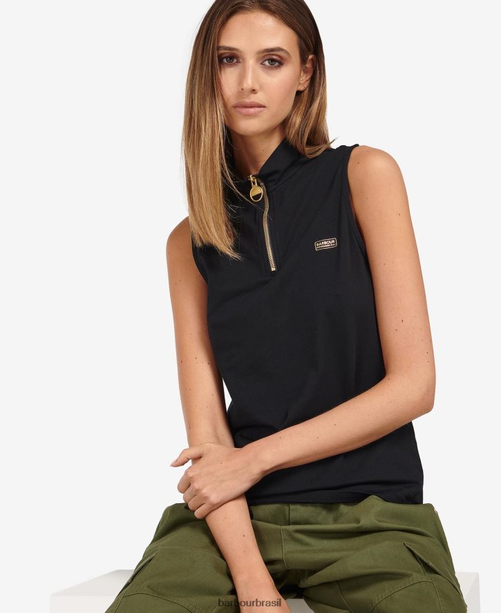 roupas Barbour top kasuki com meio zíper preto clássico mulheres NH44421672