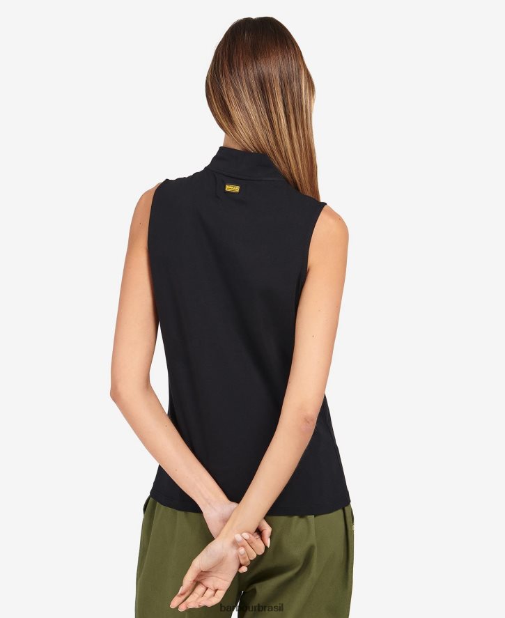 roupas Barbour top kasuki com meio zíper preto clássico mulheres NH44421672