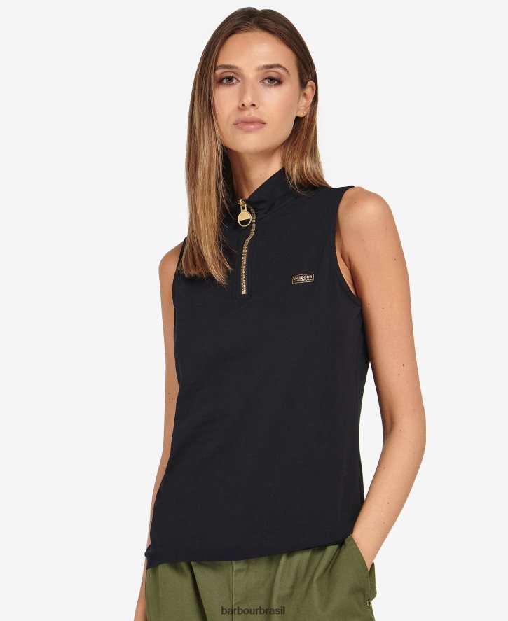 roupas Barbour top kasuki com meio zíper preto clássico mulheres NH44421672
