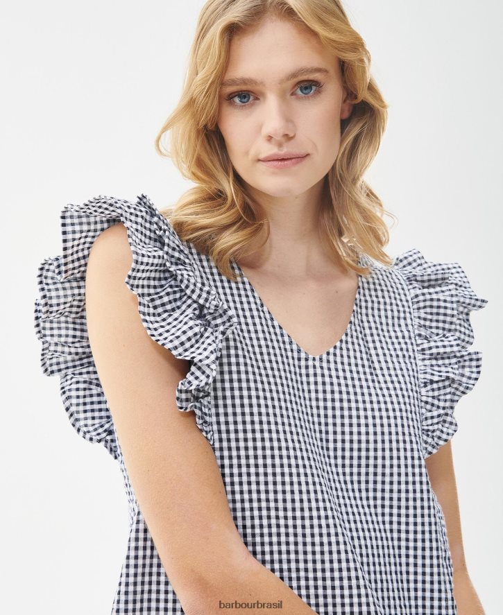 roupas Barbour topo de cardo cheque da marinha mulheres NH44421628