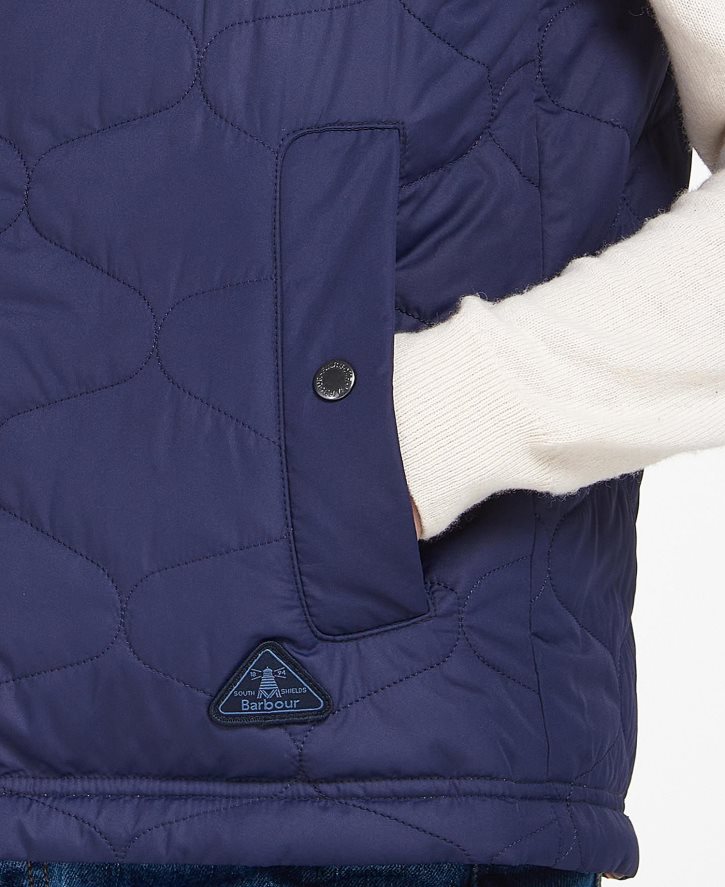 roupas Barbour colete apia reversível estampado impressão de estorninho de tinta eterna/luz trincheira mulheres NH44421563