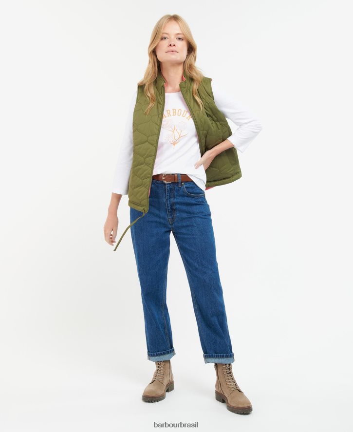 roupas Barbour colete apia reversível ponche de oliveira/rosa mulheres NH44421566