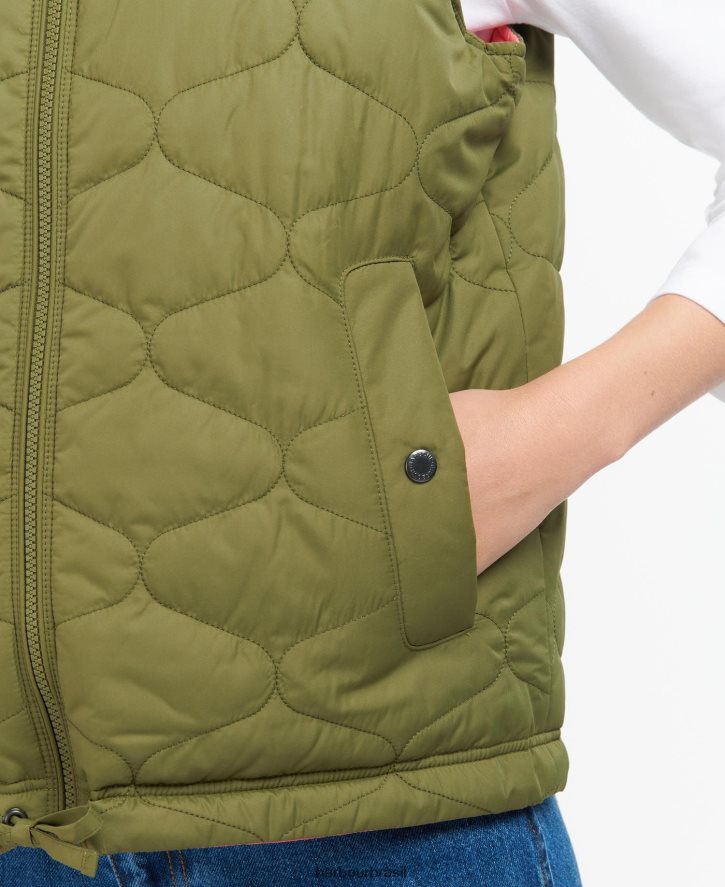 roupas Barbour colete apia reversível ponche de oliveira/rosa mulheres NH44421566