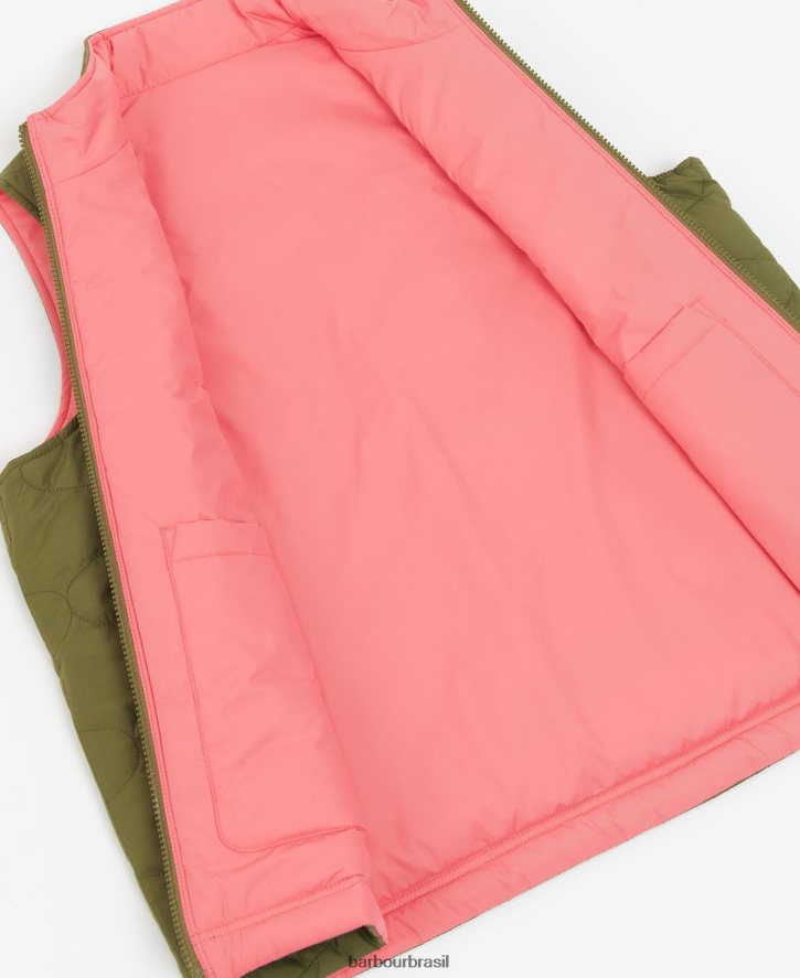 roupas Barbour colete apia reversível ponche de oliveira/rosa mulheres NH44421566